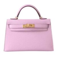 Hermes Women Mini Kelly 20 Bag Epsom Leather Silver Hardware-Light Purple (2)