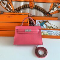 Hermes Women Mini Kelly 20 Bag Epsom Leather Silver Hardware-Rose (6)