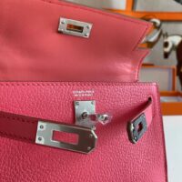 Hermes Women Mini Kelly 20 Bag Epsom Leather Silver Hardware-Rose (6)