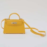 Hermes Women Mini Kelly 20 Bag Suede Leather Gold Hardware-Gold (4)