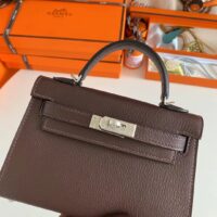 Hermes Women Mini Kelly 20 Bag Suede Leather Silver Hardware-Chocolate (4)