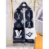 Louis Vuitton LV Unisex Cold Reykjavik Scarf Black Monogram Flowers Cashmere Pockets Mink Fur (9)