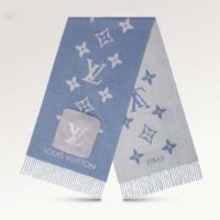 Louis Vuitton LV Unisex Cold Reykjavik Scarf Denim Blue Allover Monogram Flowers Cashmere (1)