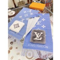 Louis Vuitton LV Unisex Cold Reykjavik Scarf Denim Blue Allover Monogram Flowers Cashmere (1)