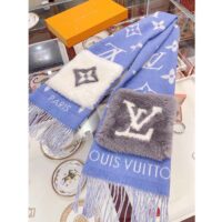 Louis Vuitton LV Unisex Cold Reykjavik Scarf Denim Blue Allover Monogram Flowers Cashmere (1)