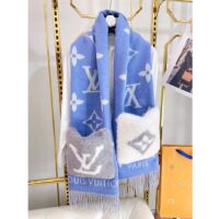 Louis Vuitton LV Unisex Cold Reykjavik Scarf Denim Blue Allover Monogram Flowers Cashmere (1)