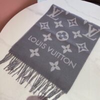 Louis Vuitton LV Unisex Essential Scarf Grey Wool Jacquard Weave Monogram Pattern (10)