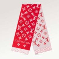 Louis Vuitton LV Unisex Essential Scarf Red Wool Jacquard Weave Monogram Pattern (1)