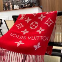 Louis Vuitton LV Unisex Essential Scarf Red Wool Jacquard Weave Monogram Pattern (1)