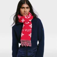 Louis Vuitton LV Unisex Essential Scarf Red Wool Jacquard Weave Monogram Pattern (1)