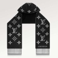 Louis Vuitton LV Unisex Fall For You Hood Scarf Black Wool Cashmere Jacquard Monogram (11)