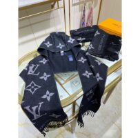 Louis Vuitton LV Unisex Fall For You Hood Scarf Black Wool Cashmere Jacquard Monogram (11)