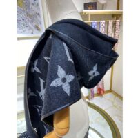 Louis Vuitton LV Unisex Fall For You Hood Scarf Black Wool Cashmere Jacquard Monogram (11)