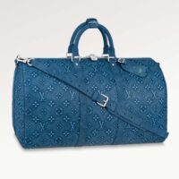 Louis Vuitton LV Unisex Keepall Bandoulière 50 Weekend Bag Denim Blue Cowhide Leather (2)