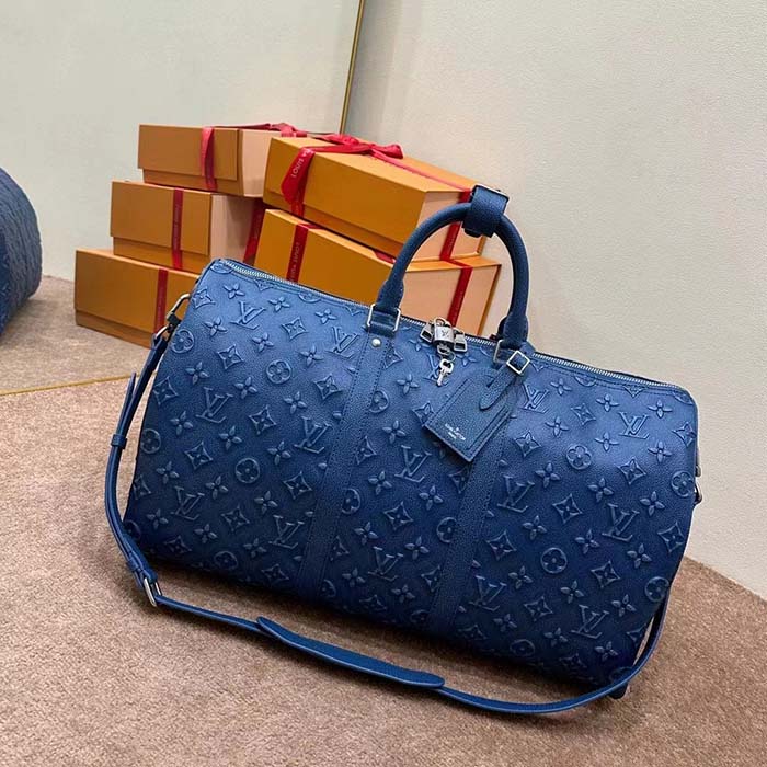 Louis Vuitton LV Unisex Keepall Bandoulière 50 Weekend Bag Denim Blue Cowhide Leather (3)