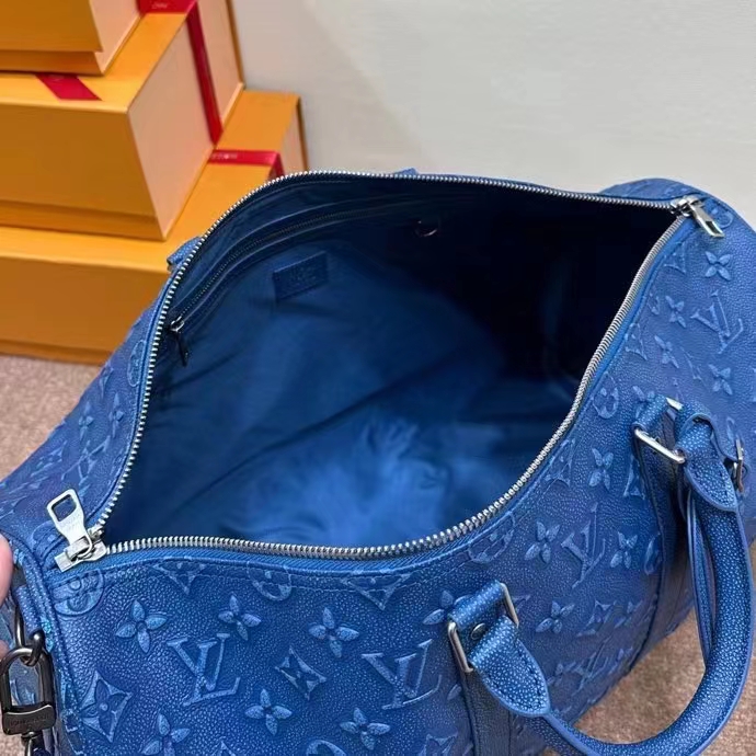 Louis Vuitton LV Unisex Keepall Bandoulière 50 Weekend Bag Denim Blue Cowhide Leather (5)