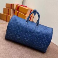 Louis Vuitton LV Unisex Keepall Bandoulière 50 Weekend Bag Denim Blue Cowhide Leather (2)