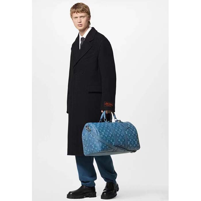 Louis Vuitton LV Unisex Keepall Bandoulière 50 Weekend Bag Denim Blue Cowhide Leather (8)