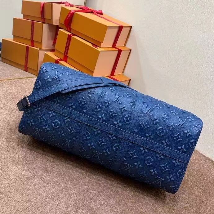 Louis Vuitton LV Unisex Keepall Bandoulière 50 Weekend Bag Denim Blue Cowhide Leather (9)