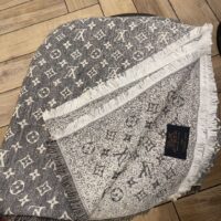 Louis Vuitton LV Unisex Monogram Jacquard Denim Shawl Gray Cotton Wool Silk (7)