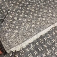 Louis Vuitton LV Unisex Monogram Jacquard Denim Shawl Gray Cotton Wool Silk (7)