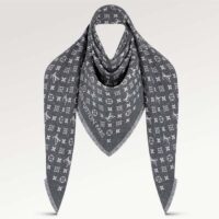 Louis Vuitton LV Unisex Monogram Jacquard Denim Shawl Gray Cotton Wool Silk (7)