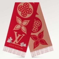 Louis Vuitton LV Unisex Precious Rabbit Reykjavik Scarf Red Cashmere Monogram Flowers (1)