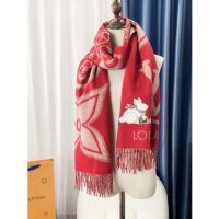 Louis Vuitton LV Unisex Precious Rabbit Reykjavik Scarf Red Cashmere Monogram Flowers (1)