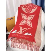 Louis Vuitton LV Unisex Precious Rabbit Reykjavik Scarf Red Cashmere Monogram Flowers (1)