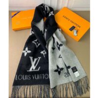 Louis Vuitton LV Unisex Reykjavik Scarf Black Soft Cashmere Monogram Pattern (1)