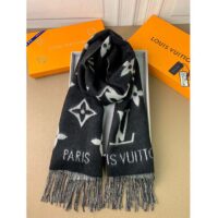 Louis Vuitton LV Unisex Reykjavik Scarf Black Soft Cashmere Monogram Pattern (1)