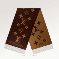 Louis Vuitton LV Unisex Reykjavik Scarf Dark Brown Cashmere Jacquard Weave Oversized Monogram