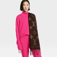 Louis Vuitton LV Unisex Reykjavik Scarf Dark Brown Cashmere Jacquard Weave Oversized Monogram (1)