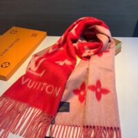 Louis Vuitton LV Unisex Reykjavik Scarf Red Cashmere Jacquard Weave Reinterpreted Monogram Flowers (2)