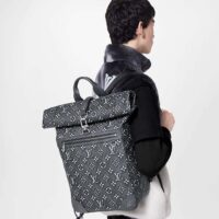 Louis Vuitton LV Unisex Roll Top Backpack Black Charcoal Cowhide Leather (9)