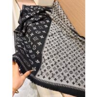 Louis Vuitton LV Unisex Simply LV Scarf Black Fringed Finish Contrasting Monogram Motif (3)