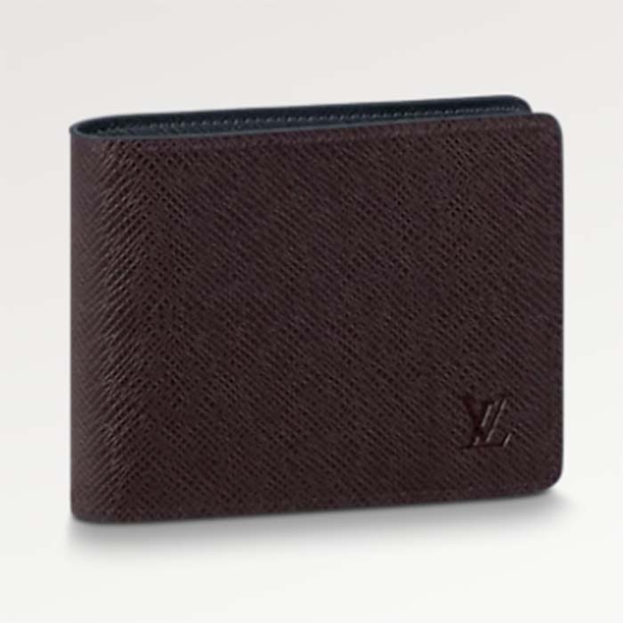 Louis Vuitton LV Unisex Slender Wallet Embossed Taiga Leather Acajou Navy Blue