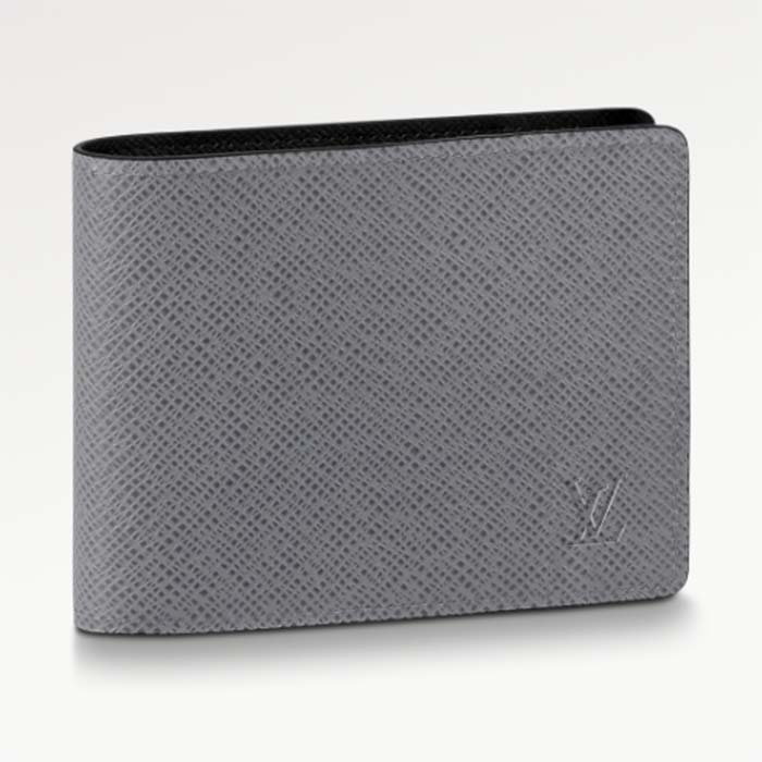 Louis Vuitton LV Unisex Slender Wallet Embossed Taiga Leather Glacier Black Cowhide