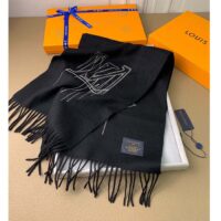 Louis Vuitton LV Unisex Stitch Scarf Black Monogram Flowers Wool Cashmere Jacquard (6)