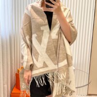 Louis Vuitton LV Unisex Ultimate Shine Scarf Beige Allover Monogram Pattern Fringe Finish (1)