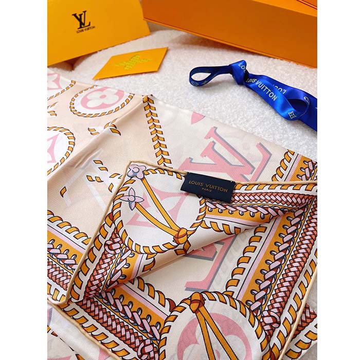 Louis Vuitton LV Women Braided Monogram Printed Scarf Beige Silk Monogram Pattern (9)
