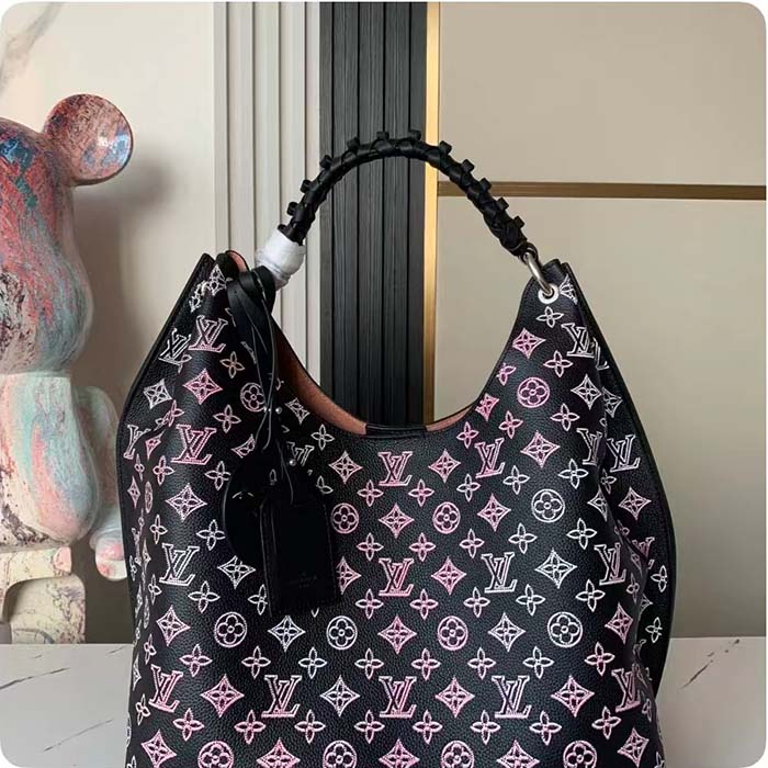 Louis Vuitton LV Women Carmel Hobo Bag Black Perforated Mahina Calf Leather (2)