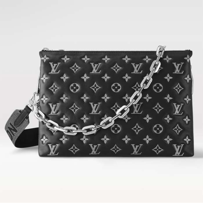 Louis Vuitton LV Women Coussin MM Handbag Black Gray Lambskin