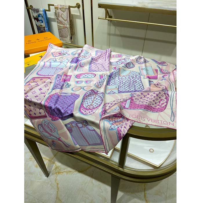 Louis Vuitton LV Women Kit 90 Square Sunrise Pastel Silk Print Monogram Pattern (7)