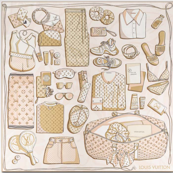 Louis Vuitton LV Women Kit 90 Square Sunset Khaki Silk Print Monogram Pattern (1)
