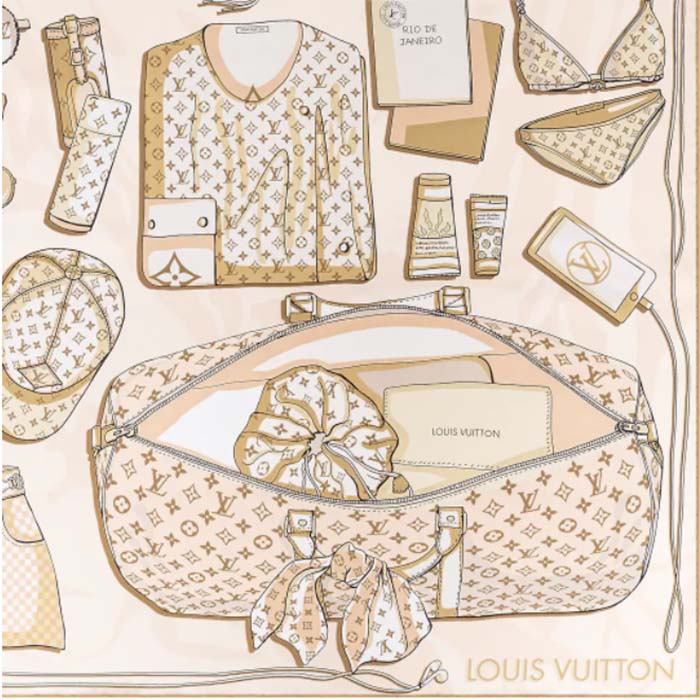 Louis Vuitton LV Women Kit 90 Square Sunset Khaki Silk Print Monogram Pattern (2)