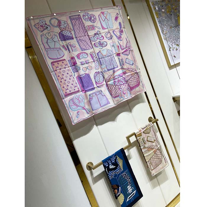 Louis Vuitton LV Women Kit 90 Square Sunset Khaki Silk Print Monogram Pattern (4)