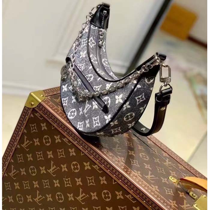 Louis Vuitton LV Women Loop PM Bag Gray Denim Textile Jacquard (11)