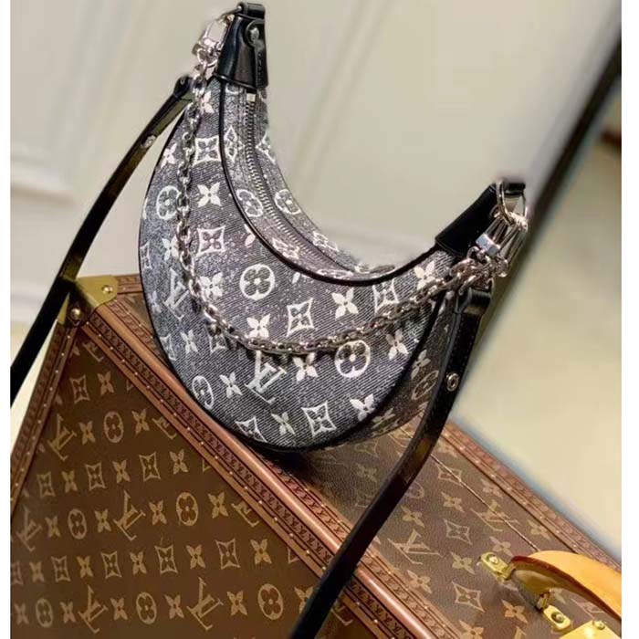 Louis Vuitton LV Women Loop PM Bag Gray Denim Textile Jacquard (5)