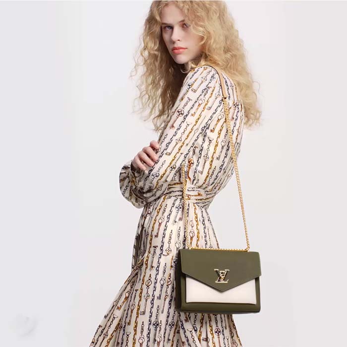 Louis Vuitton LV Women Mylockme Chain Bag Light Khaki Green Grained Calf Leather (10)